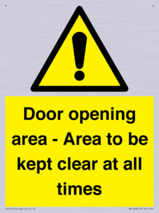Door opening area - Area to be kept clear at all times
